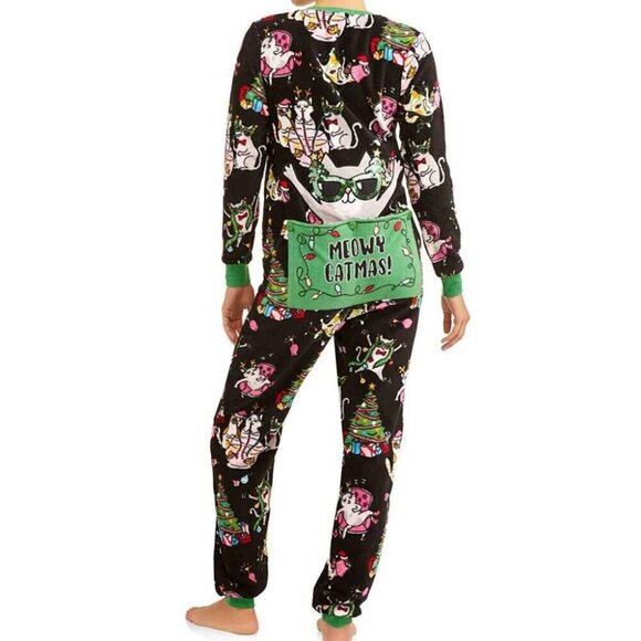 Christmas Pajamas PJs Union Suit Drop Seat 1 pc Small NWT Meowy‎ Catmas Holiday - Picture 2 of 14